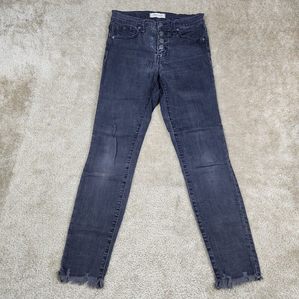 Madewell Jeans Womens 9" High Rise Skinny Black Denim Button Fly Size 26 A986